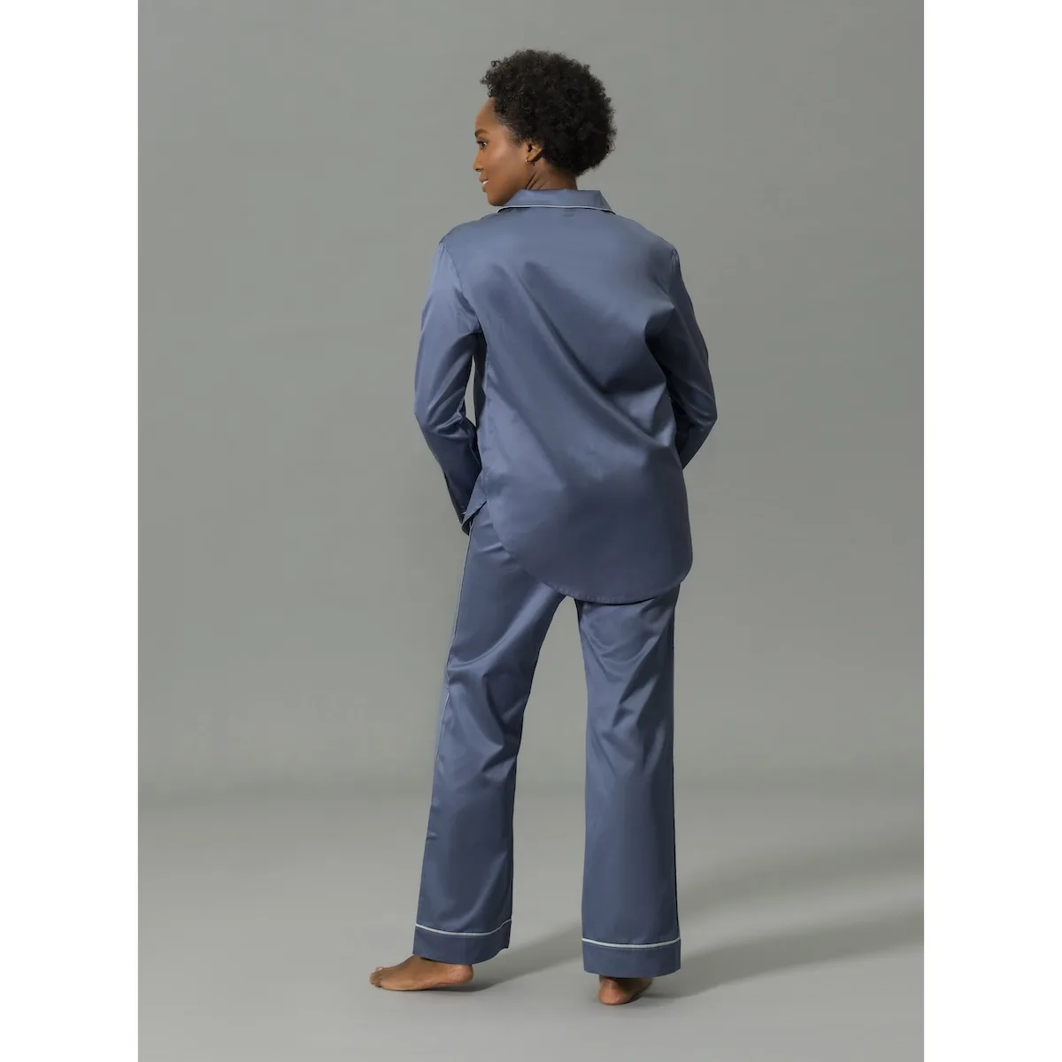 Schumacher Nocturne Pajama Set in Steel Blue/Dove
