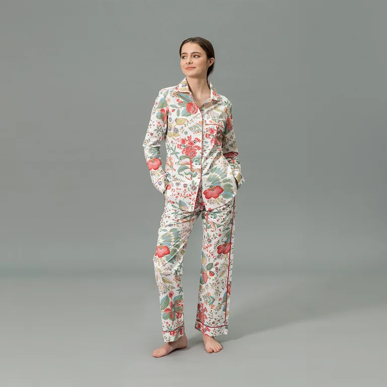 Schumacher Pomegranate Pajama Set in Pink Coral
