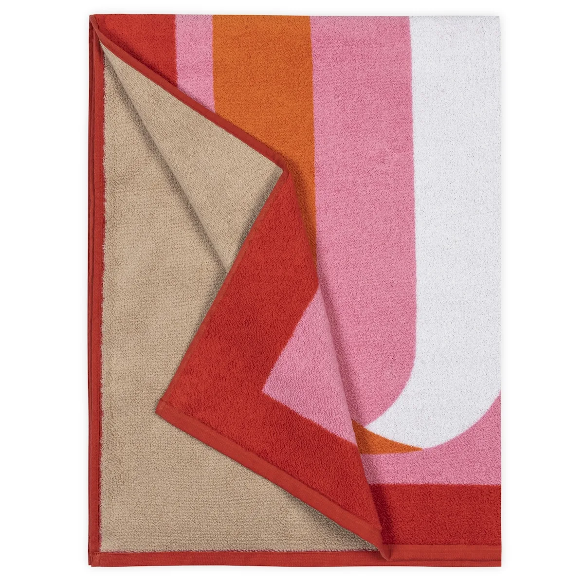 Schumacher Ribbon Beach Towel in Flamingo (MSC067BCHTOFA)