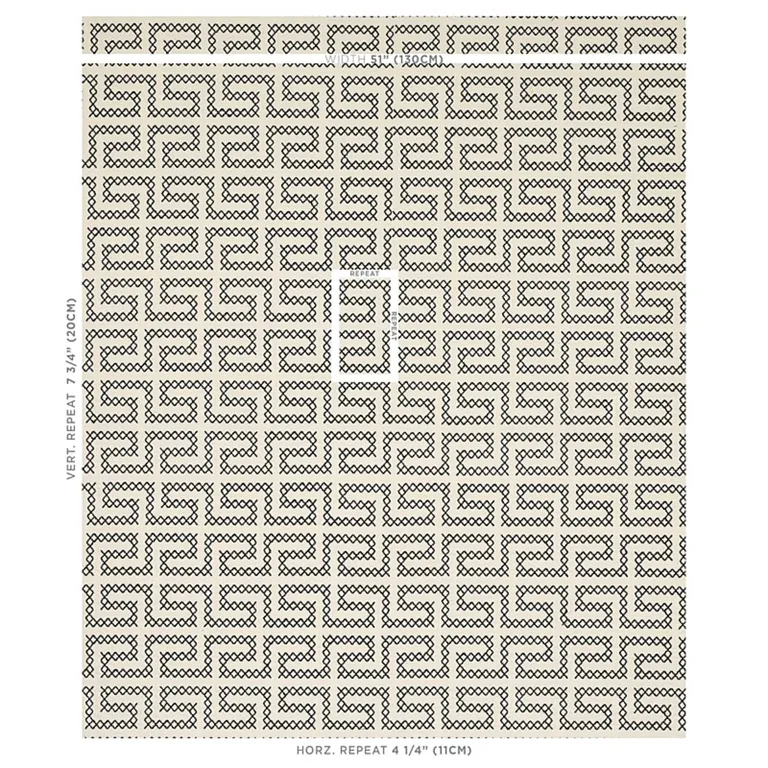 Schumacher 70230 A Maze Embroidery Black On Ivory fabric swatch
