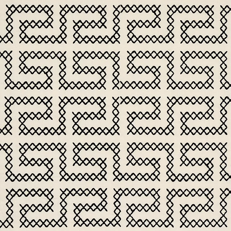 Schumacher 70230 A Maze Embroidery Black On Ivory fabric swatch