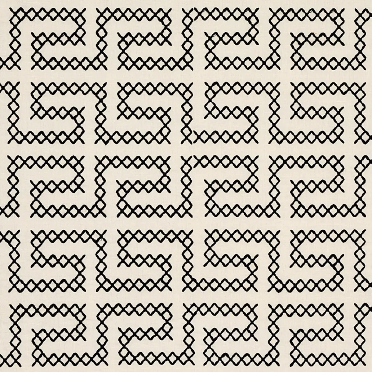 Schumacher 70230 A Maze Embroidery Black On Ivory fabric swatch