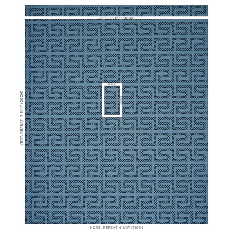 Schumacher 70235 A Maze Embroidery Cadet fabric swatch