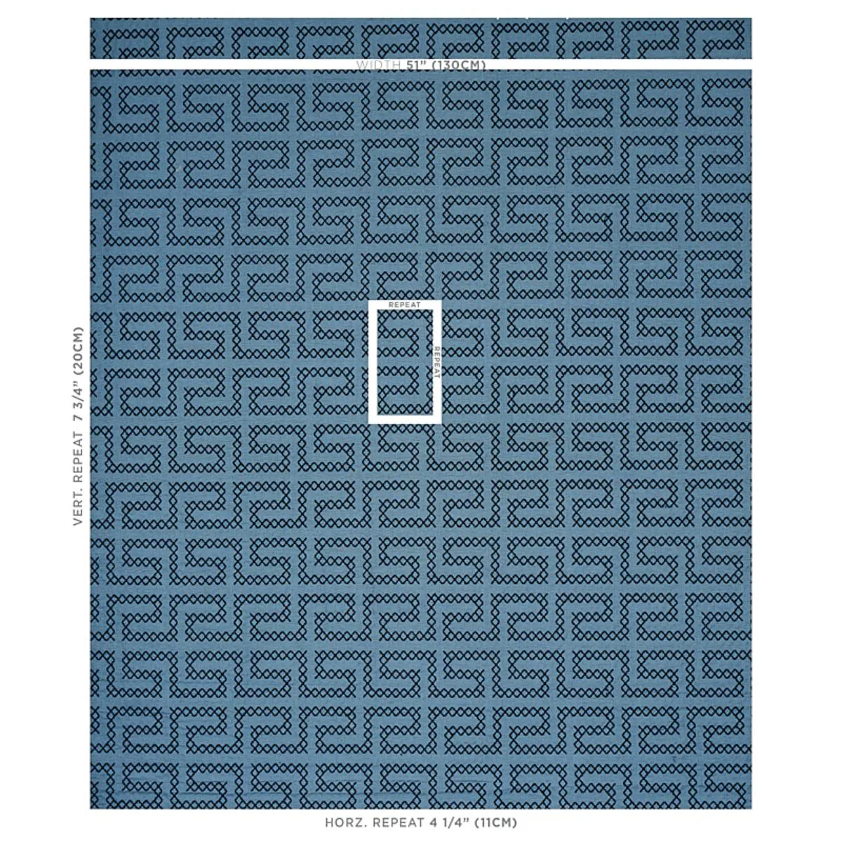 Schumacher 70235 A Maze Embroidery Cadet fabric swatch