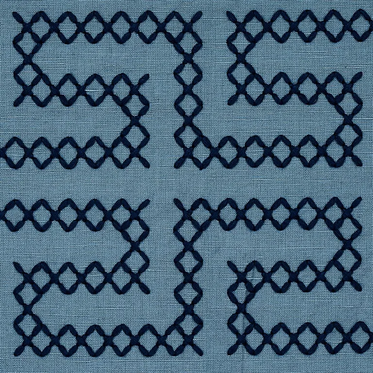 Schumacher 70235 A Maze Embroidery Cadet fabric swatch