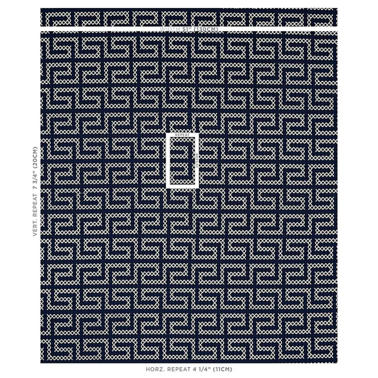 Schumacher 70233 A Maze Embroidery Navy fabric swatch
