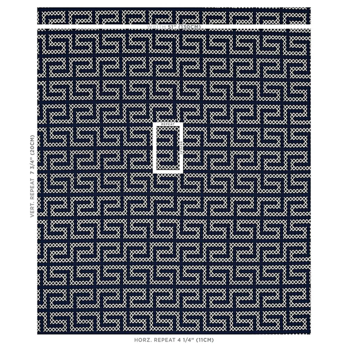 Schumacher 70233 A Maze Embroidery Navy fabric swatch