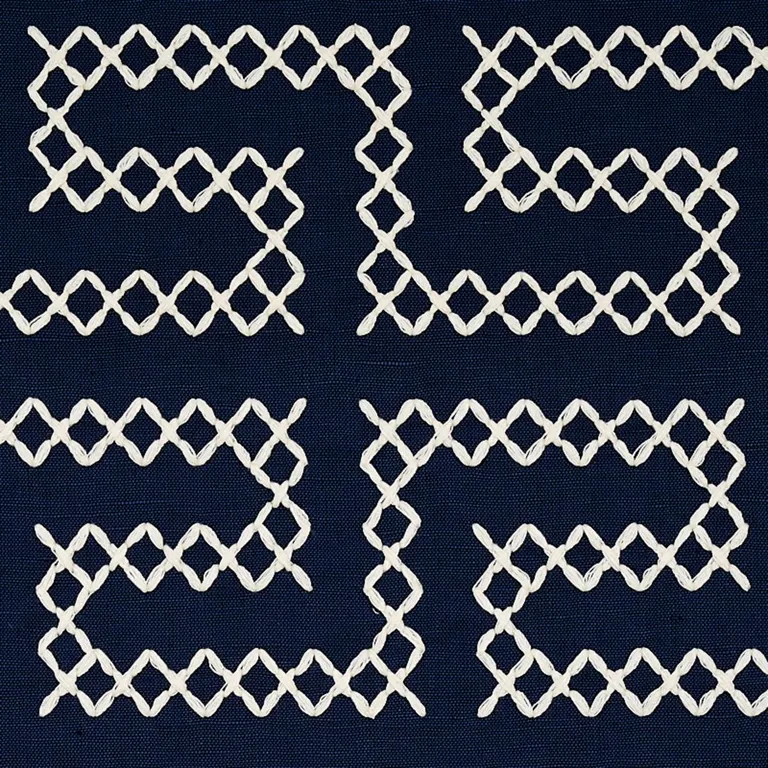 Schumacher 70233 A Maze Embroidery Navy fabric swatch