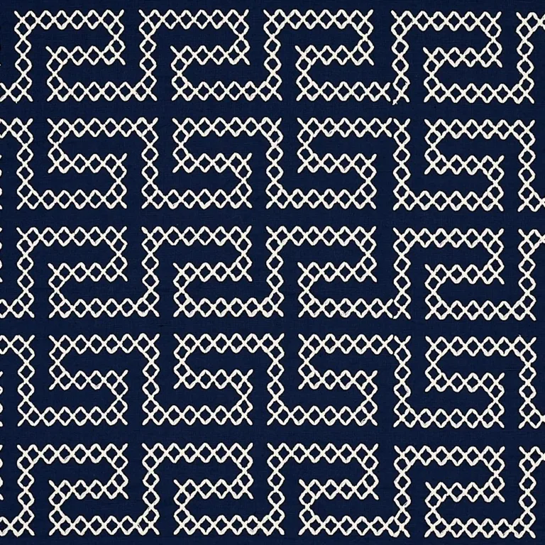 Schumacher 70233 A Maze Embroidery Navy fabric swatch