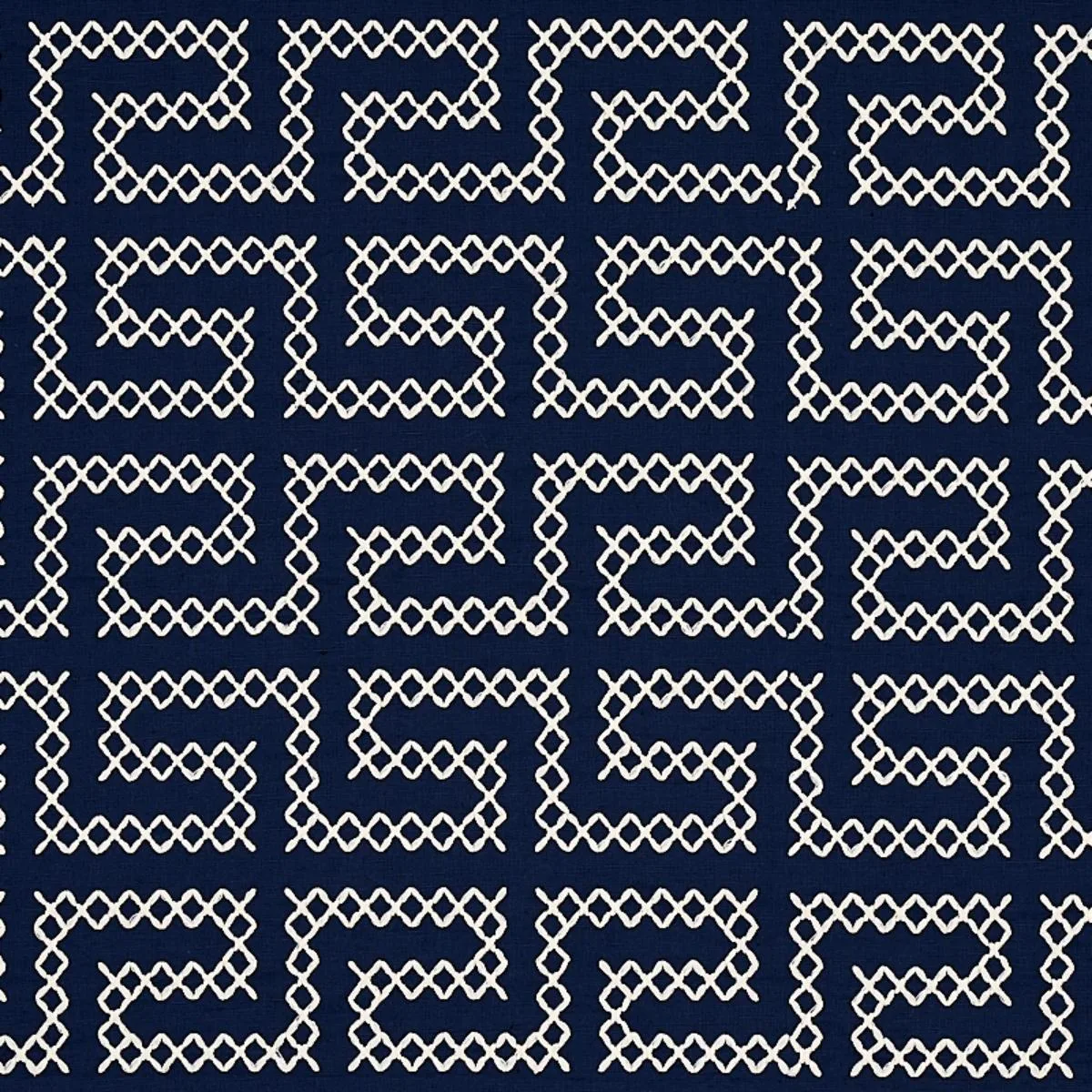 Schumacher 70233 A Maze Embroidery Navy fabric swatch