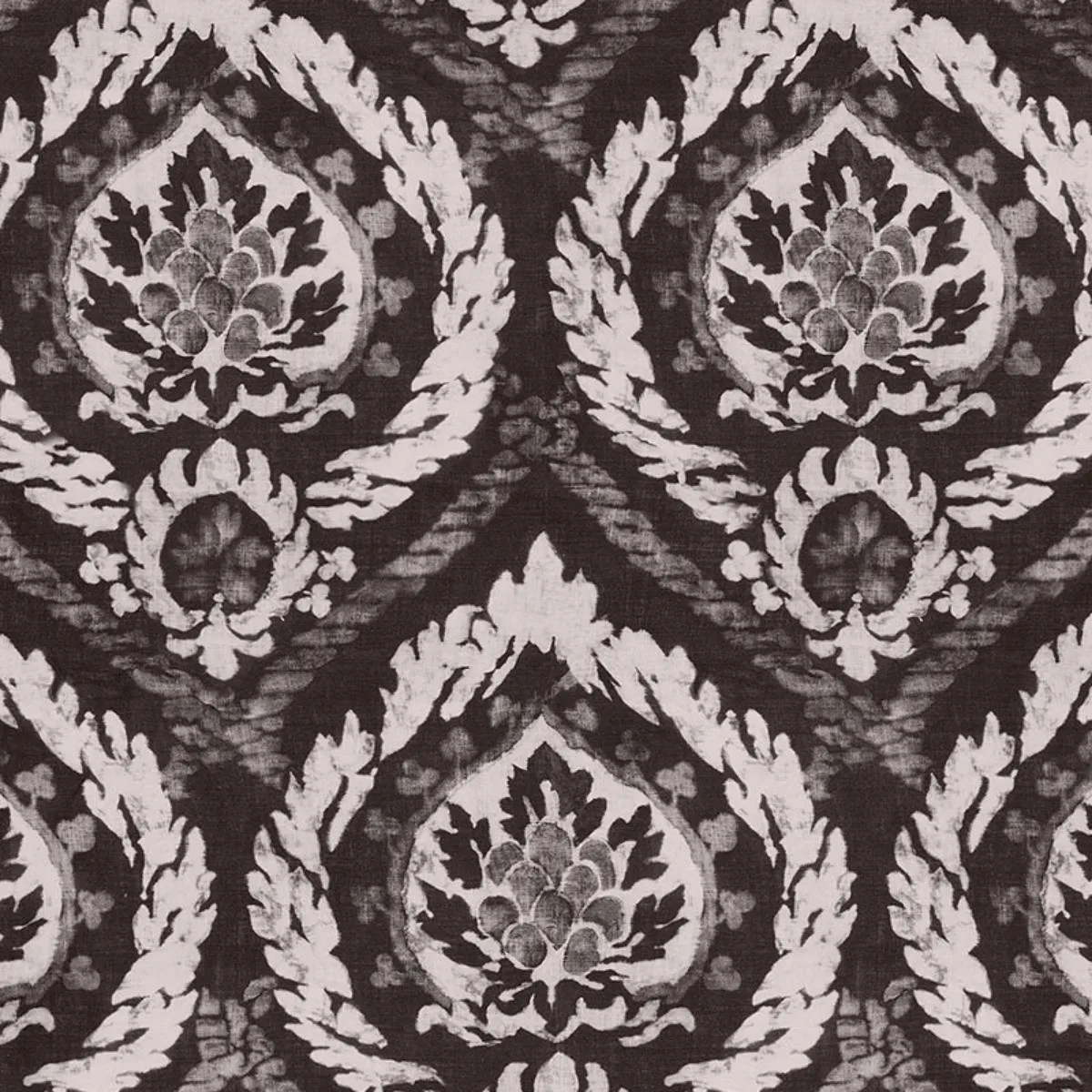 Schumacher 173950 Abaza Resist Charcoal fabric swatch