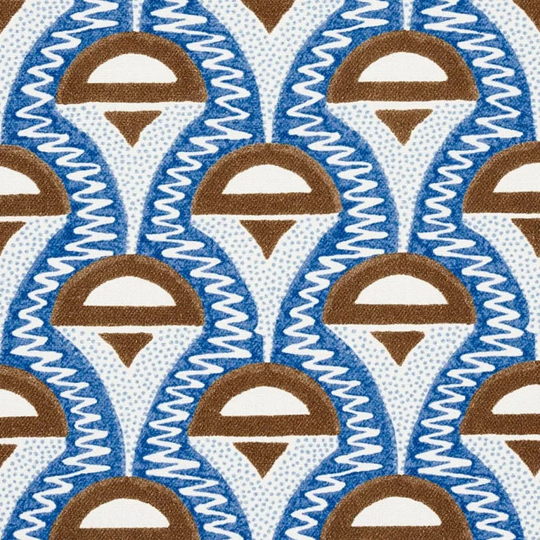 Schumacher 179581 Abelino Blue & Brown fabric swatch