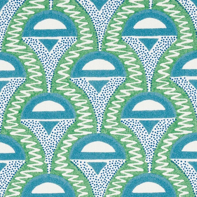Schumacher 179582 Abelino Green & Peacock fabric swatch