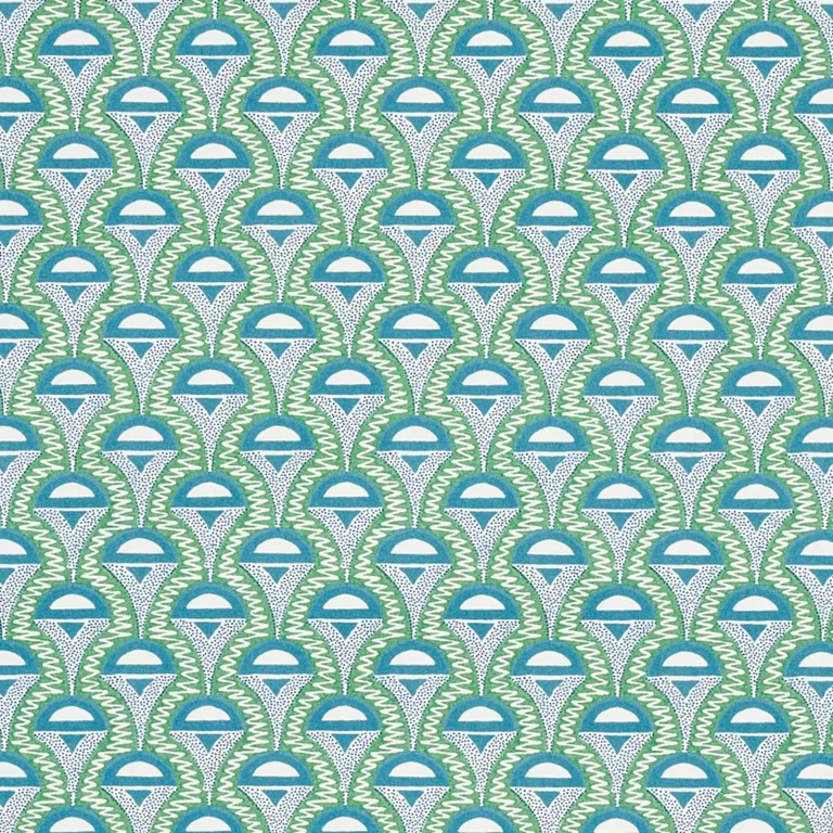 Schumacher 179582 Abelino Green & Peacock fabric swatch