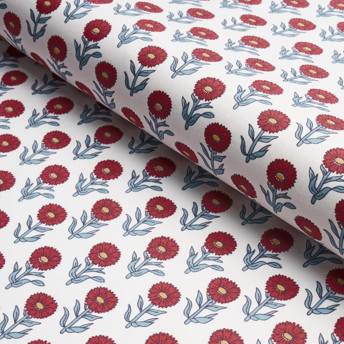 Schumacher 180582 Adeline Rouge & Blue fabric swatch