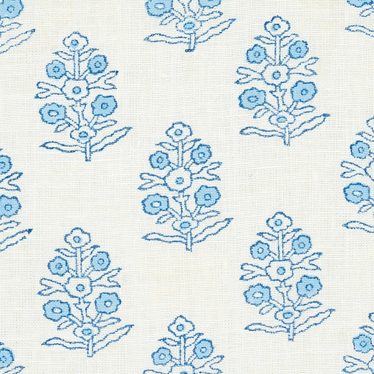 Schumacher 179360 Aditi Hand-Block Print Blue fabric swatch