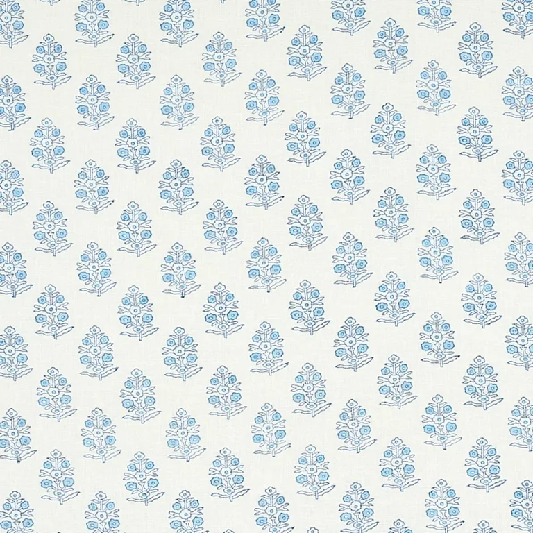 Schumacher 179360 Aditi Hand-Block Print Blue fabric swatch