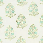 Schumacher 179361 Aditi Hand-Block Print Green fabric swatch