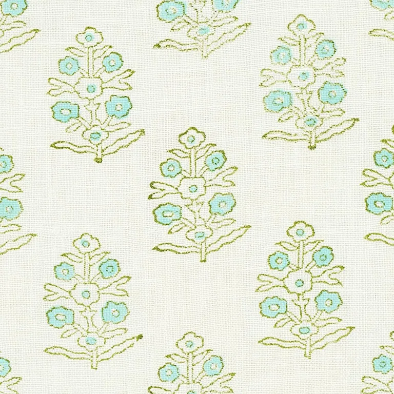 Schumacher 179361 Aditi Hand-Block Print Green fabric swatch