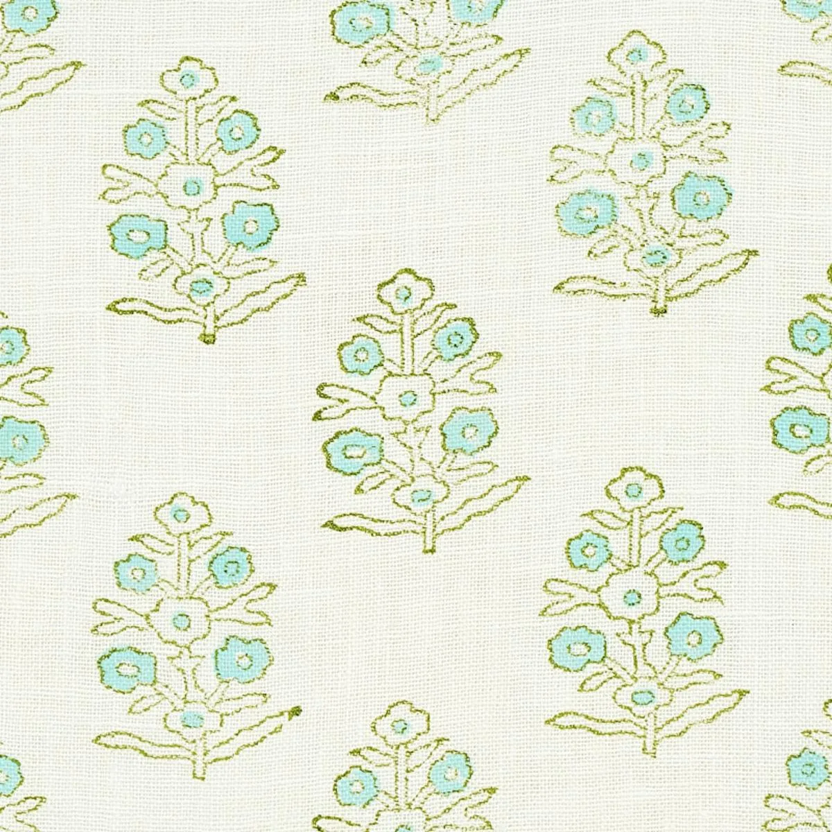 Schumacher 179361 Aditi Hand-Block Print Green fabric swatch