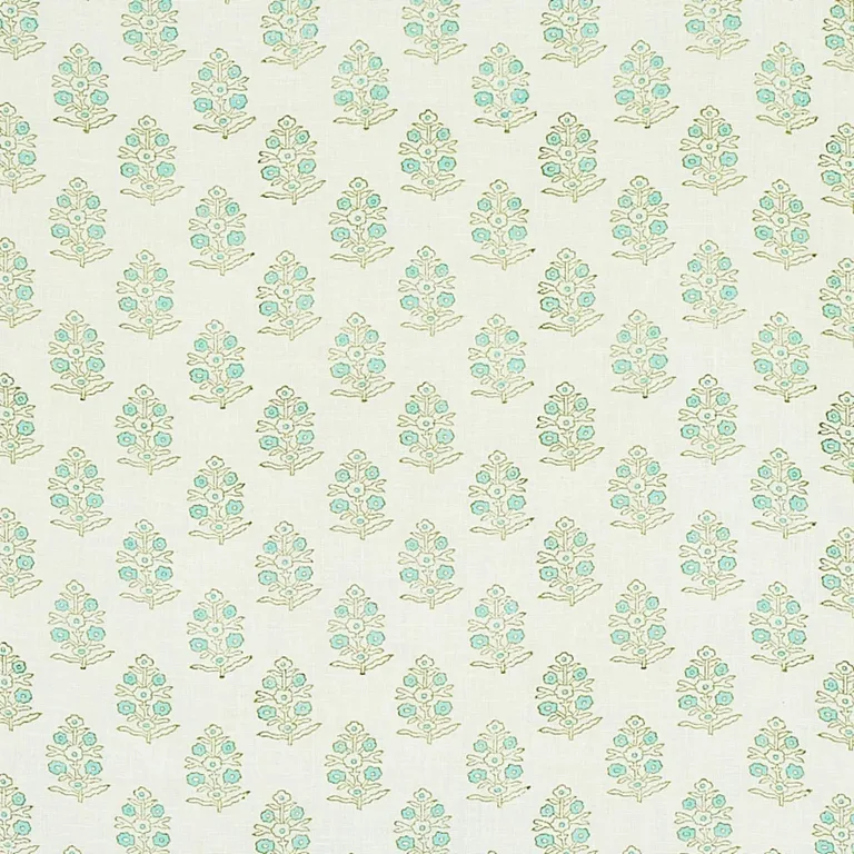 Schumacher 179361 Aditi Hand-Block Print Green fabric swatch