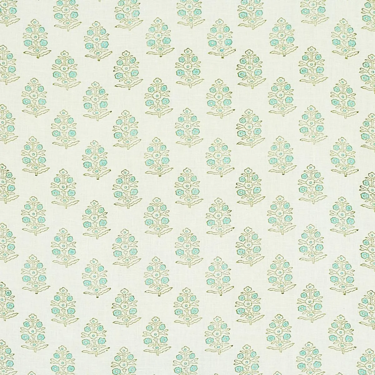 Schumacher 179361 Aditi Hand-Block Print Green fabric swatch