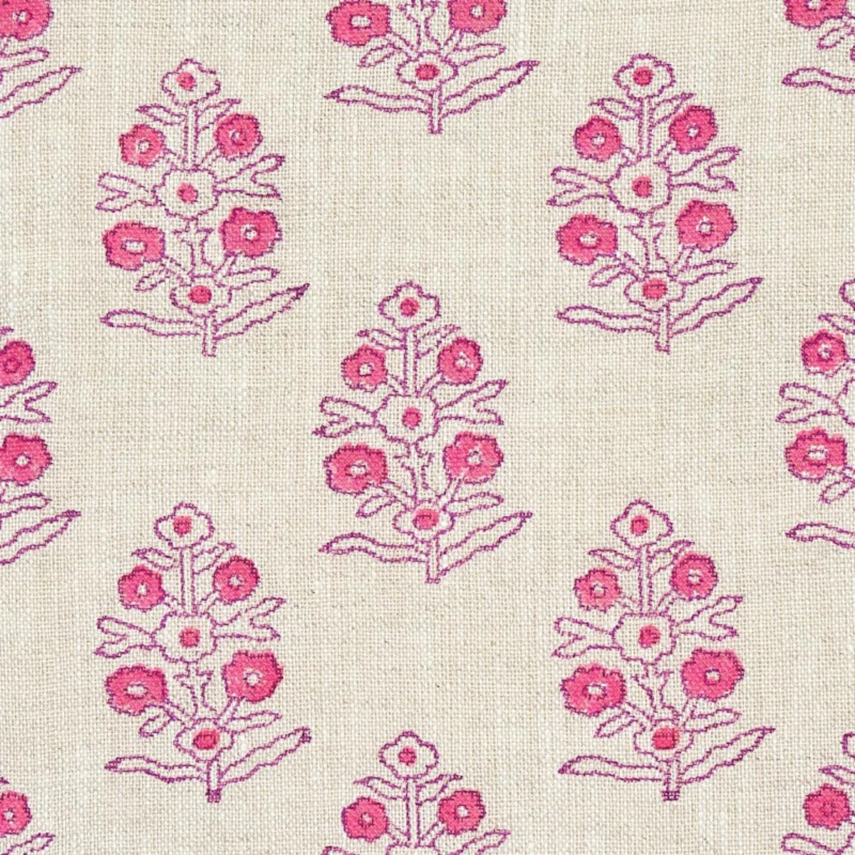 Schumacher 179362 Aditi Hand-Block Print Pink fabric swatch