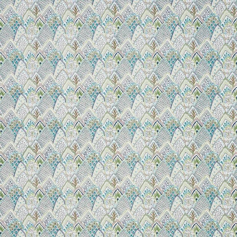 Schumacher 76311 Albizia Embroidery Blue & Green fabric swatch
