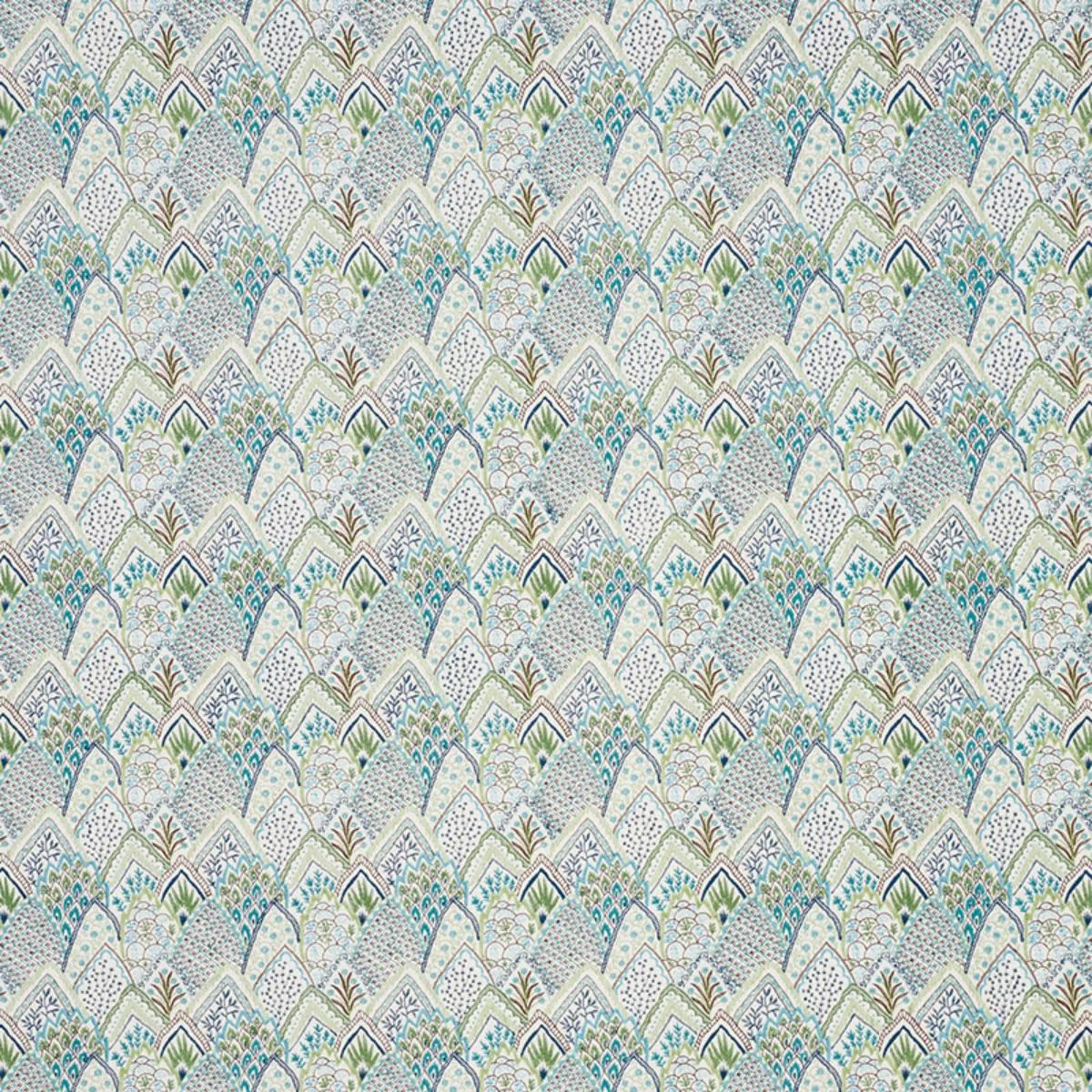 Schumacher 76311 Albizia Embroidery Blue & Green fabric swatch