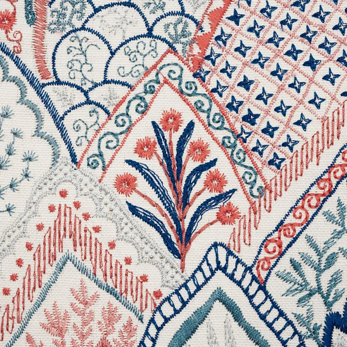 Schumacher 76310 Albizia Embroidery Delft & Rose fabric swatch
