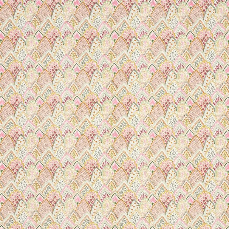 Schumacher 76312 Albizia Embroidery Pink & Leaf fabric swatch