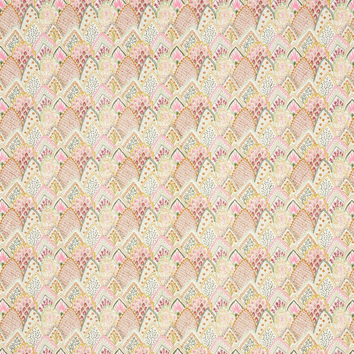 Schumacher 76312 Albizia Embroidery Pink & Leaf fabric swatch