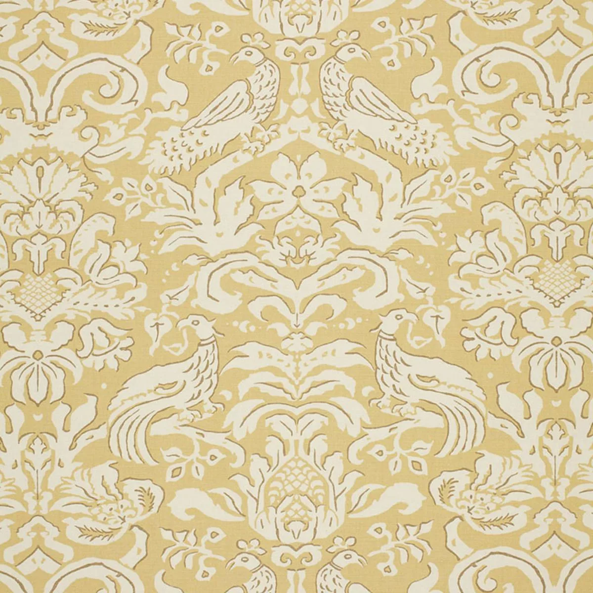 Schumacher 1328002 Aldwyn Damask Buttercup fabric swatch