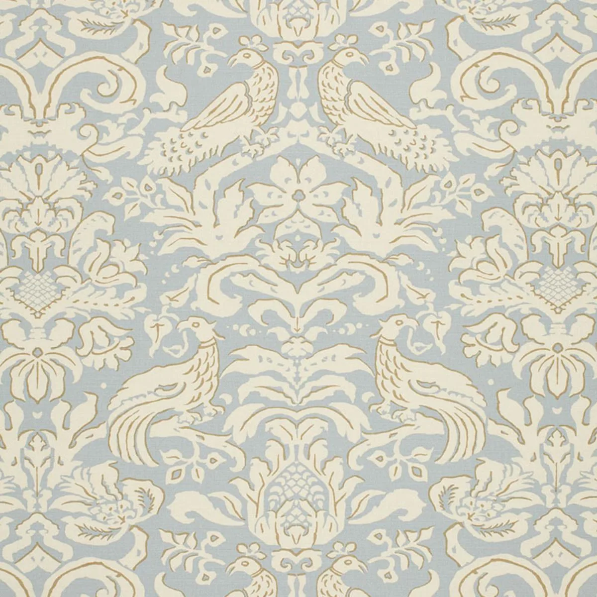 Schumacher 1328000 Aldwyn Damask Robin's Egg fabric swatch