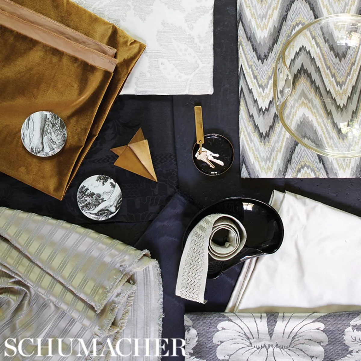 Schumacher 71520 Alento Damasco Mercury fabric swatch