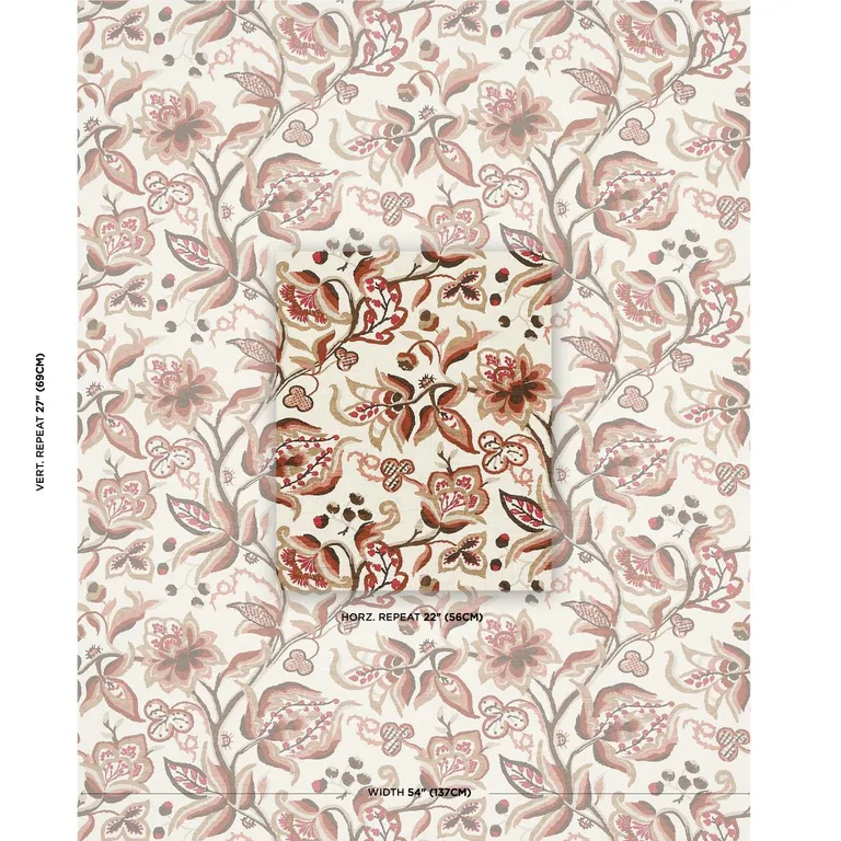 Schumacher 180971 Alexandra Vine Linen Natural & Spice fabric swatch