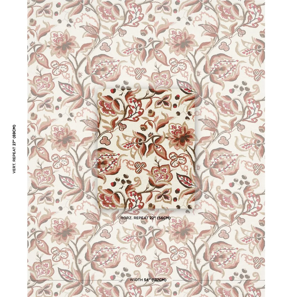 Schumacher 180971 Alexandra Vine Linen Natural & Spice fabric swatch
