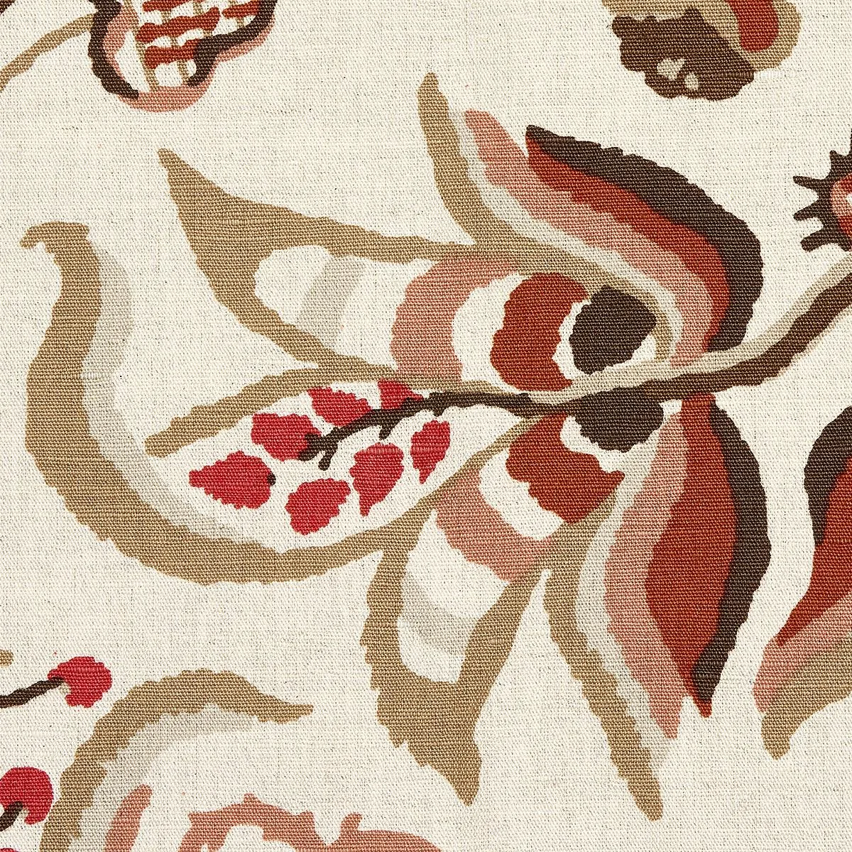 Schumacher 180971 Alexandra Vine Linen Natural & Spice fabric swatch