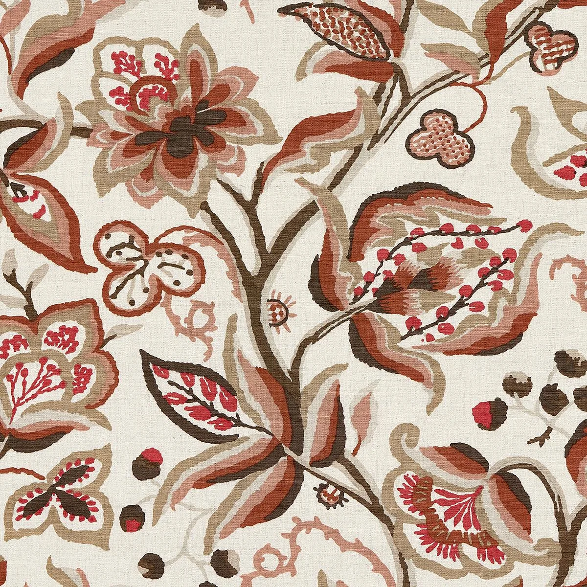Schumacher 180971 Alexandra Vine Linen Natural & Spice fabric swatch