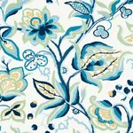 Schumacher 180970 Alexandra Vine Linen Navy & Leaf fabric swatch