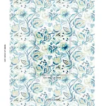 Schumacher 180970 Alexandra Vine Linen Navy & Leaf fabric swatch