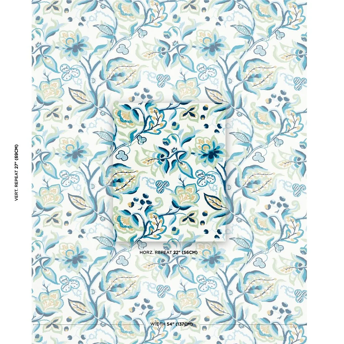 Schumacher 180970 Alexandra Vine Linen Navy & Leaf fabric swatch