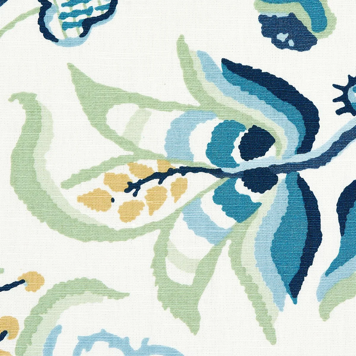 Schumacher 180970 Alexandra Vine Linen Navy & Leaf fabric swatch