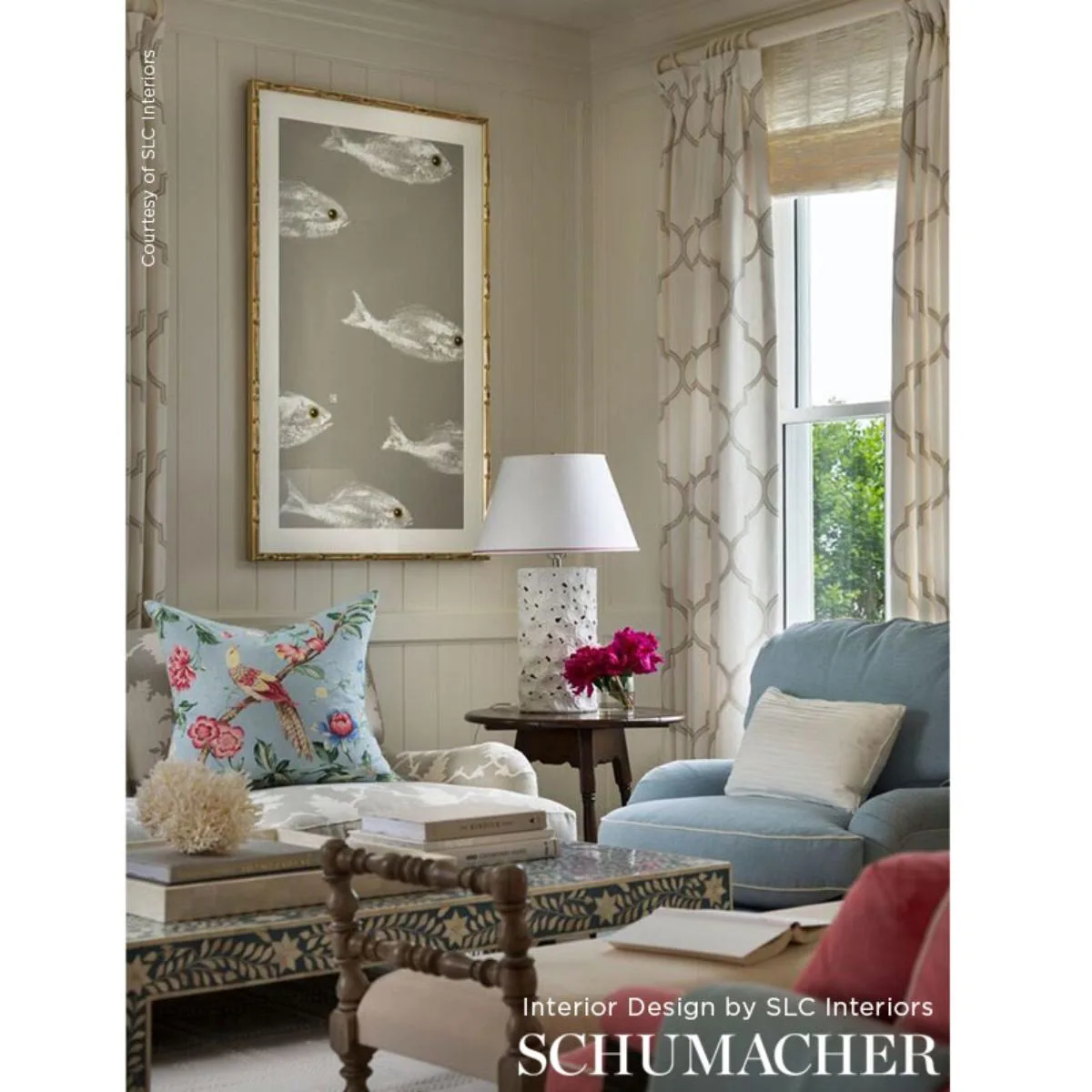 Schumacher 67331 Algiers Embroidery Linen fabric swatch