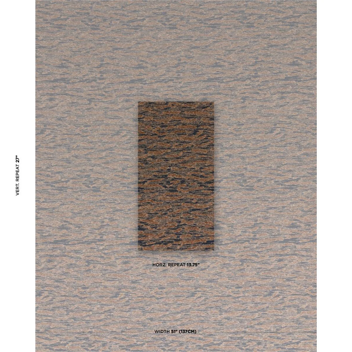 Schumacher 83970 Altamira Navy/Brown fabric swatch