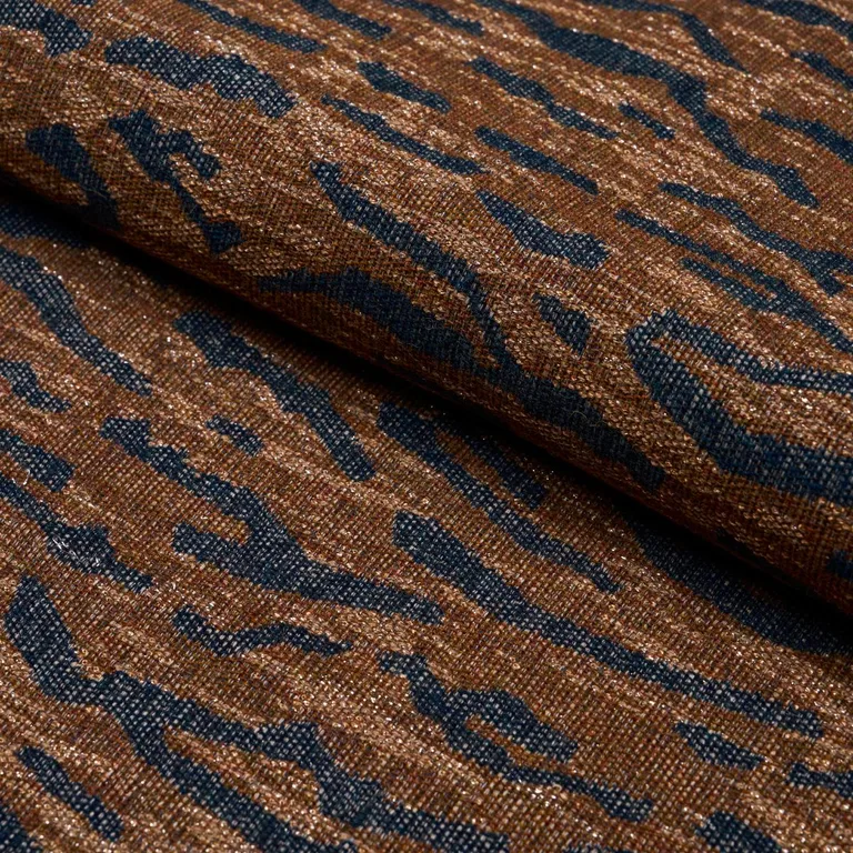 Schumacher 83970 Altamira Navy/Brown fabric swatch