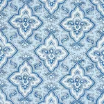 Schumacher 179440 Amalia Medallion Handmade Print Blue fabric swatch
