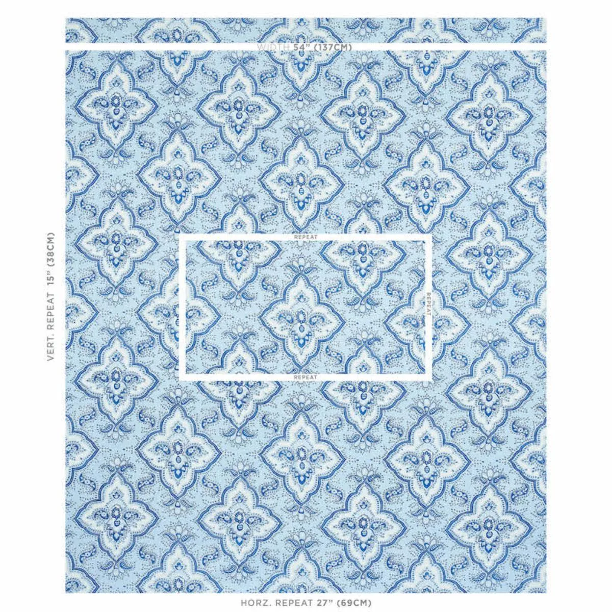 Schumacher 179440 Amalia Medallion Handmade Print Blue fabric swatch