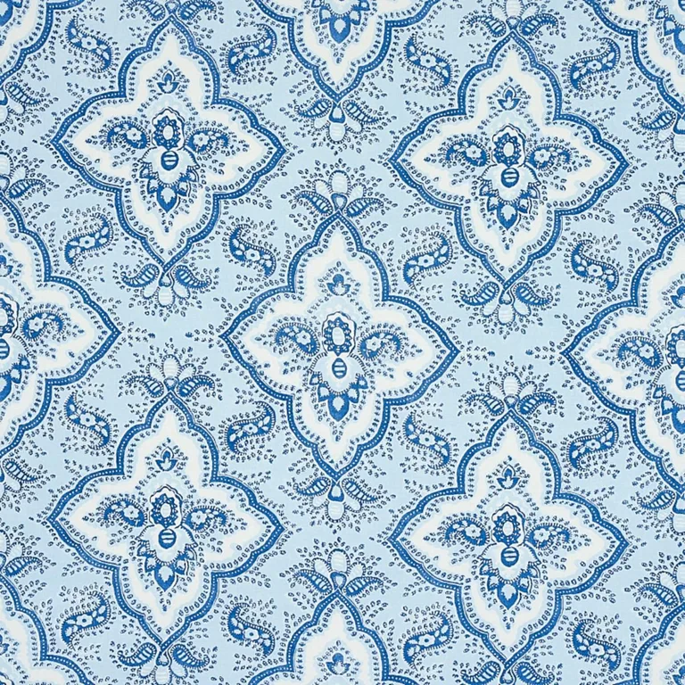 Schumacher 179440 Amalia Medallion Handmade Print Blue fabric swatch