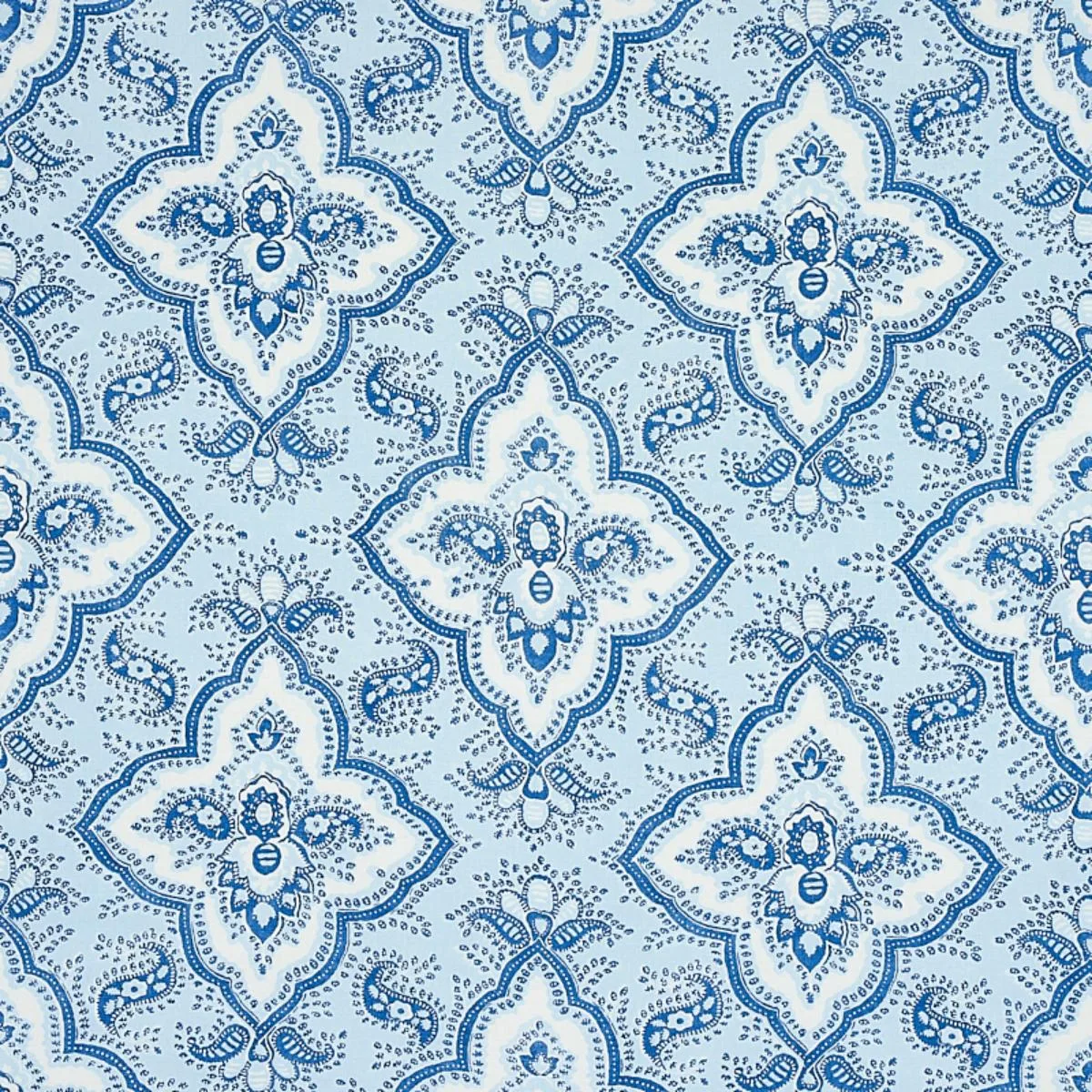 Schumacher 179440 Amalia Medallion Handmade Print Blue fabric swatch